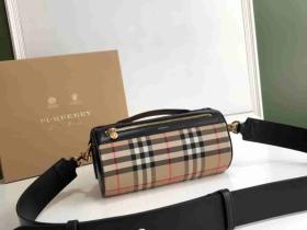 Burberry/巴宝莉 Vintage格纹拼皮革圆柱形迷你包 80150751