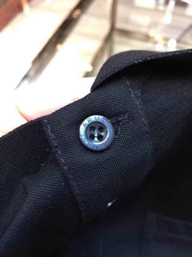 阿玛尼Armani 2018专柜最新版翻领定制螺纹修身立体裁剪短袖T恤