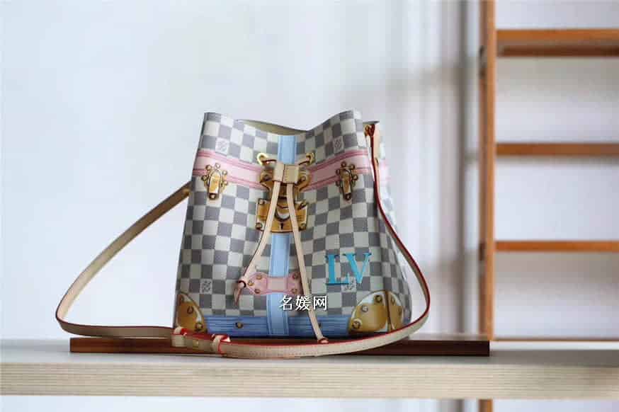 Louis Vuitton路易威登LV挂锁丝印图案 白格NeoNoe水桶包N41066