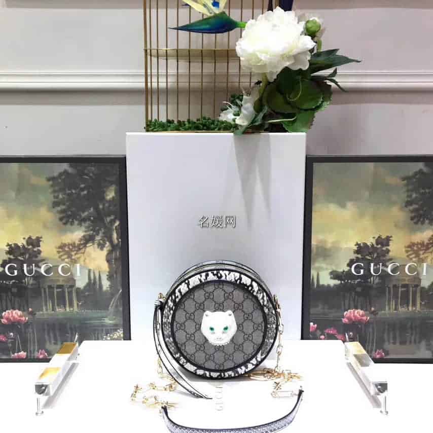 Gucci/古奇/古驰Patchwork猫咪蛇皮圆形包499823 96ICG 9747