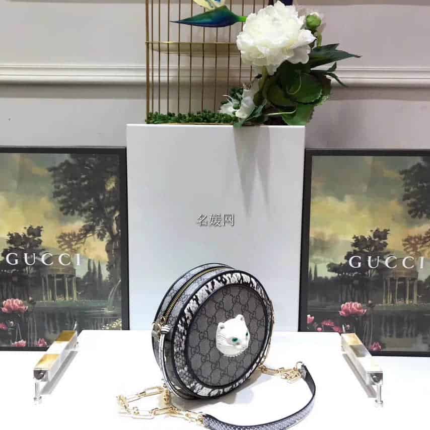 Gucci/古奇/古驰Patchwork猫咪蛇皮圆形包499823 96ICG 9747