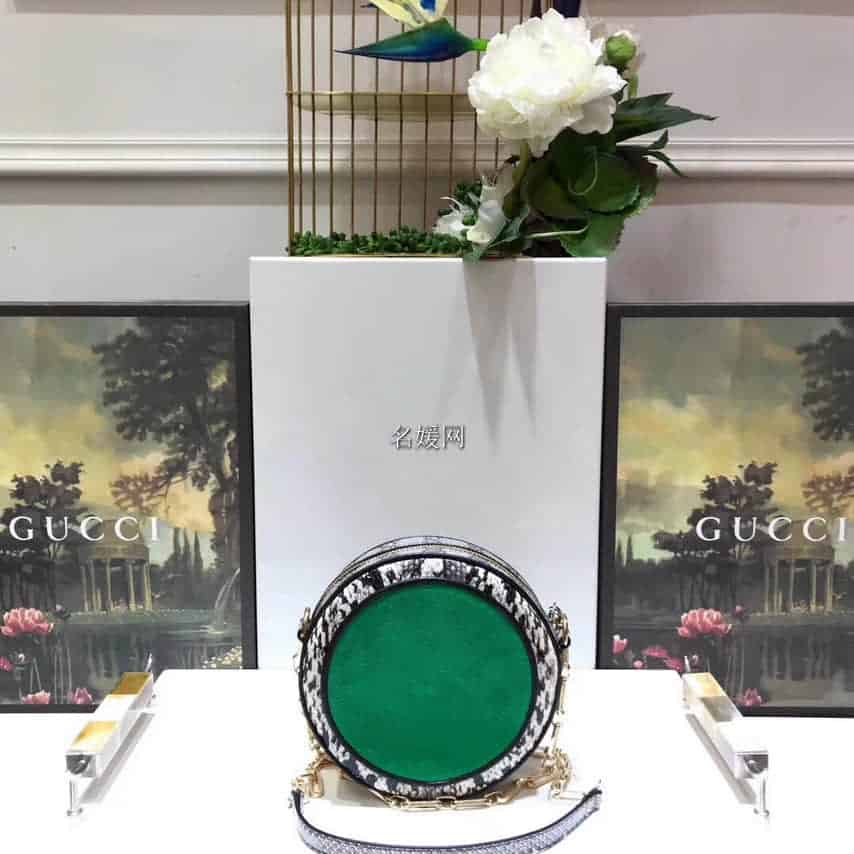 Gucci/古奇/古驰Patchwork猫咪蛇皮圆形包499823 96ICG 9747