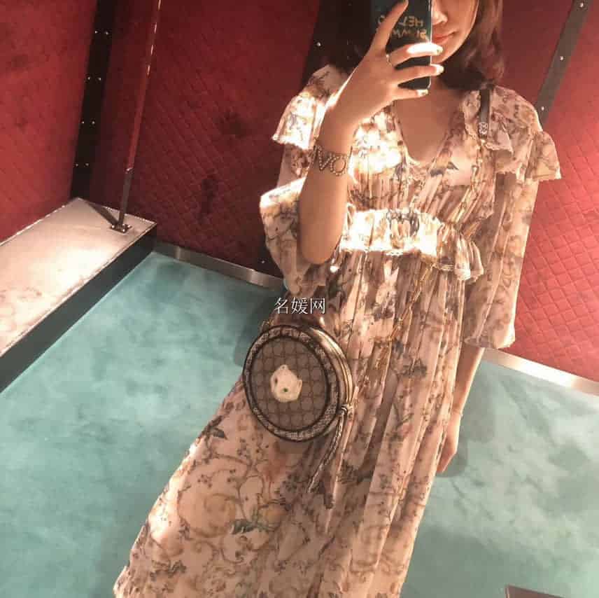 Gucci/古奇/古驰Patchwork猫咪蛇皮圆形包499823 96ICG 9747