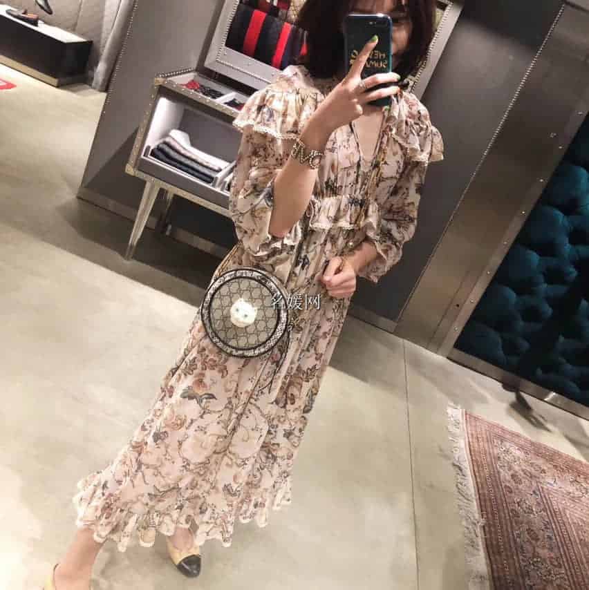 Gucci/古奇/古驰Patchwork猫咪蛇皮圆形包499823 96ICG 9747