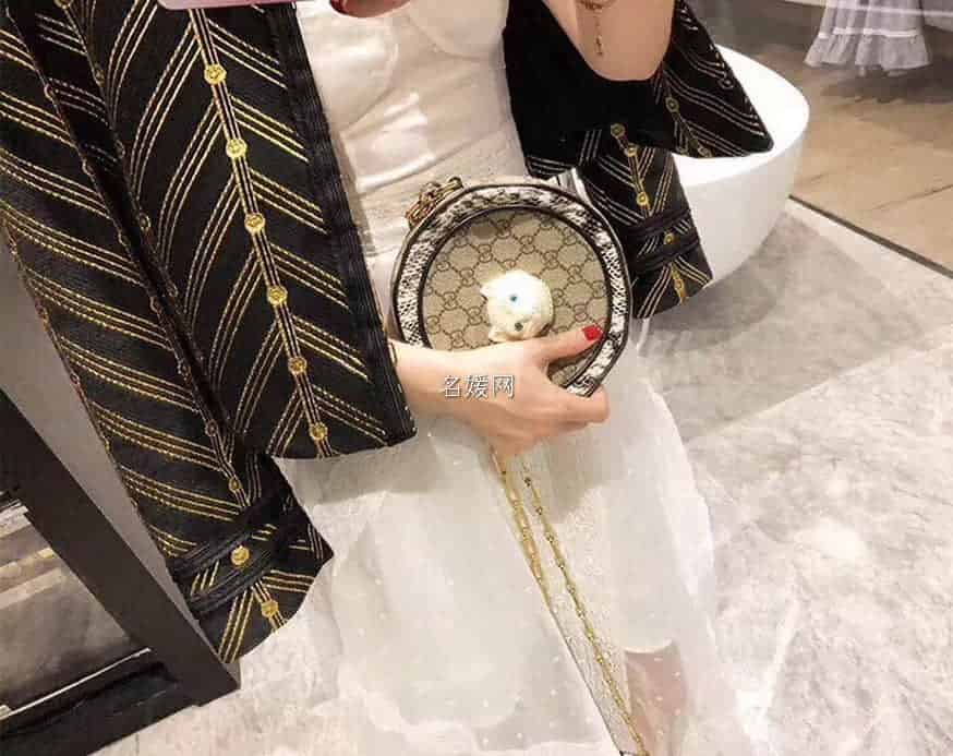 Gucci/古奇/古驰Patchwork猫咪蛇皮圆形包499823 96ICG 9747