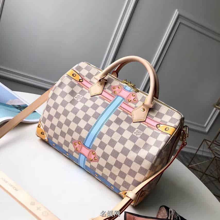 LV/路易威登 18限量新款 Speedy 30 棋盘格枕头包 印花手提包N41063