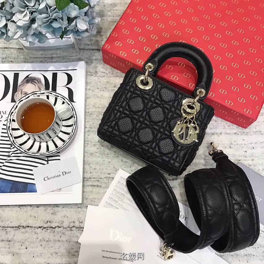 迪奥/DIOR 2018新款 Lady Dior mini 三格粒面小牛皮手提包 七色