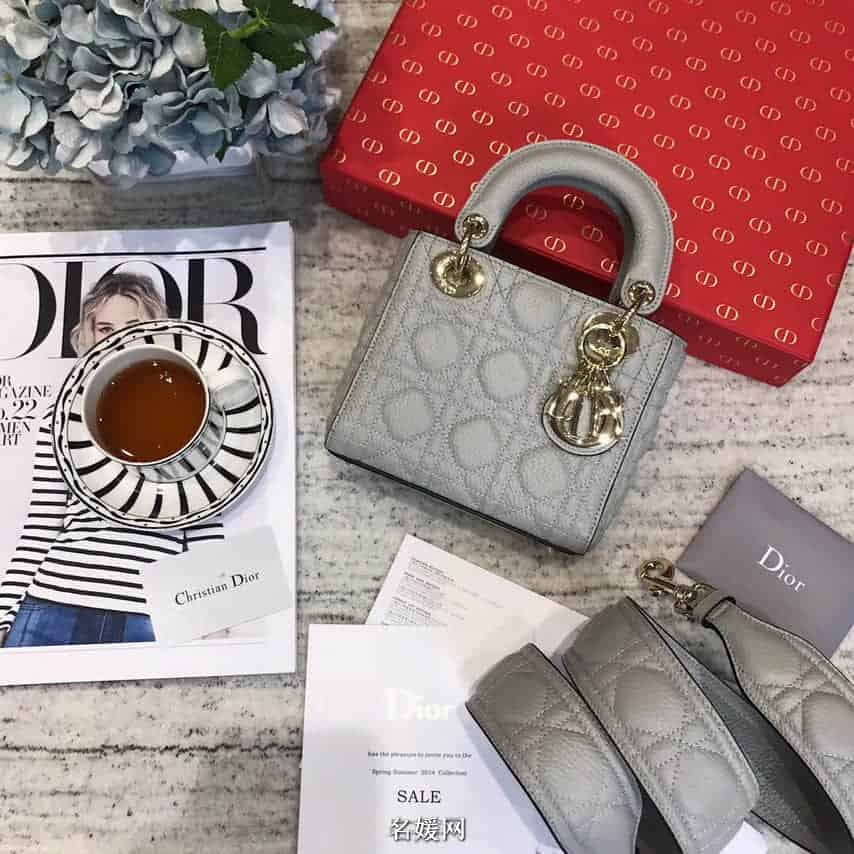 迪奥/DIOR 2018新款 Lady Dior mini 三格粒面小牛皮手提包 七色