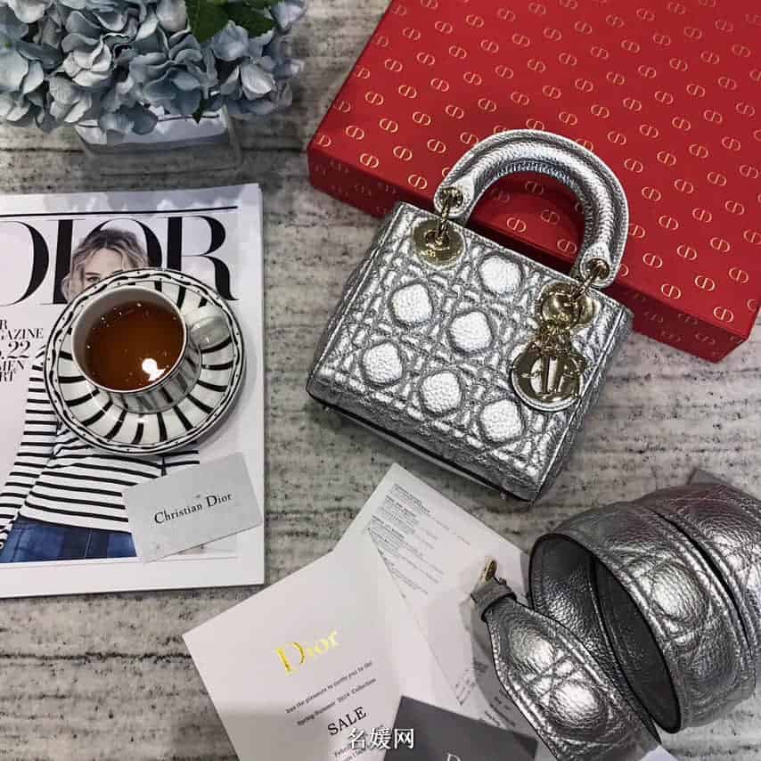 迪奥/DIOR 2018新款 Lady Dior mini 三格粒面小牛皮手提包 七色