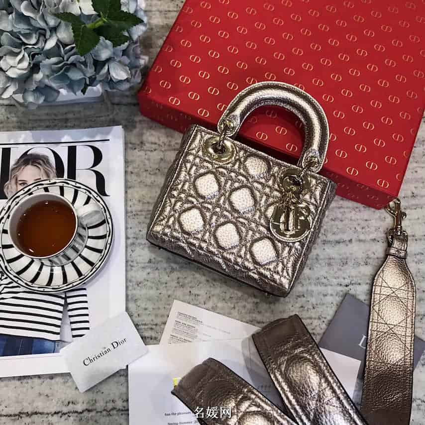 迪奥/DIOR 2018新款 Lady Dior mini 三格粒面小牛皮手提包 七色