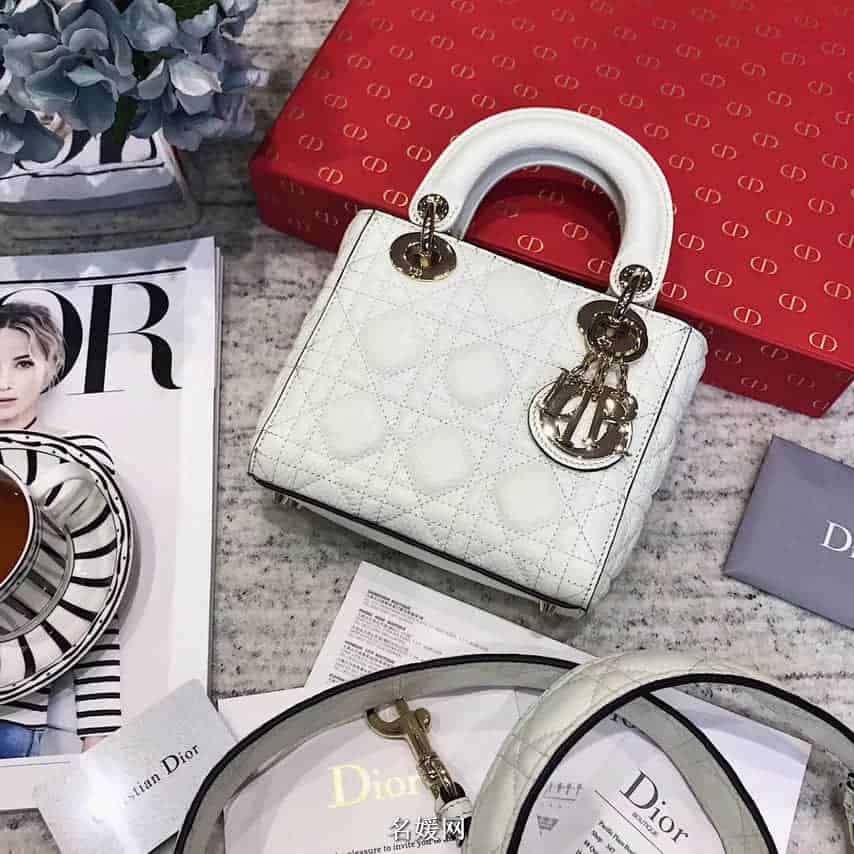 迪奥/DIOR 2018新款 Lady Dior mini 三格粒面小牛皮手提包 七色