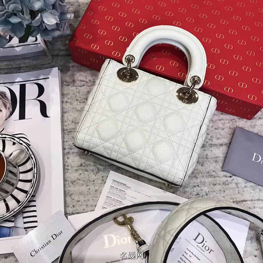 迪奥/DIOR 2018新款 Lady Dior mini 三格粒面小牛皮手提包 七色