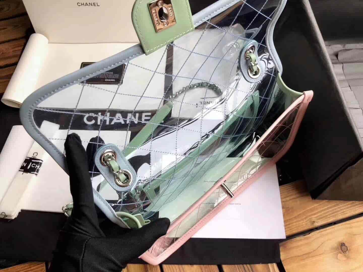 Chanel/香奈儿 18新款 CF 透明包果冻包pvc菱格纹链条包