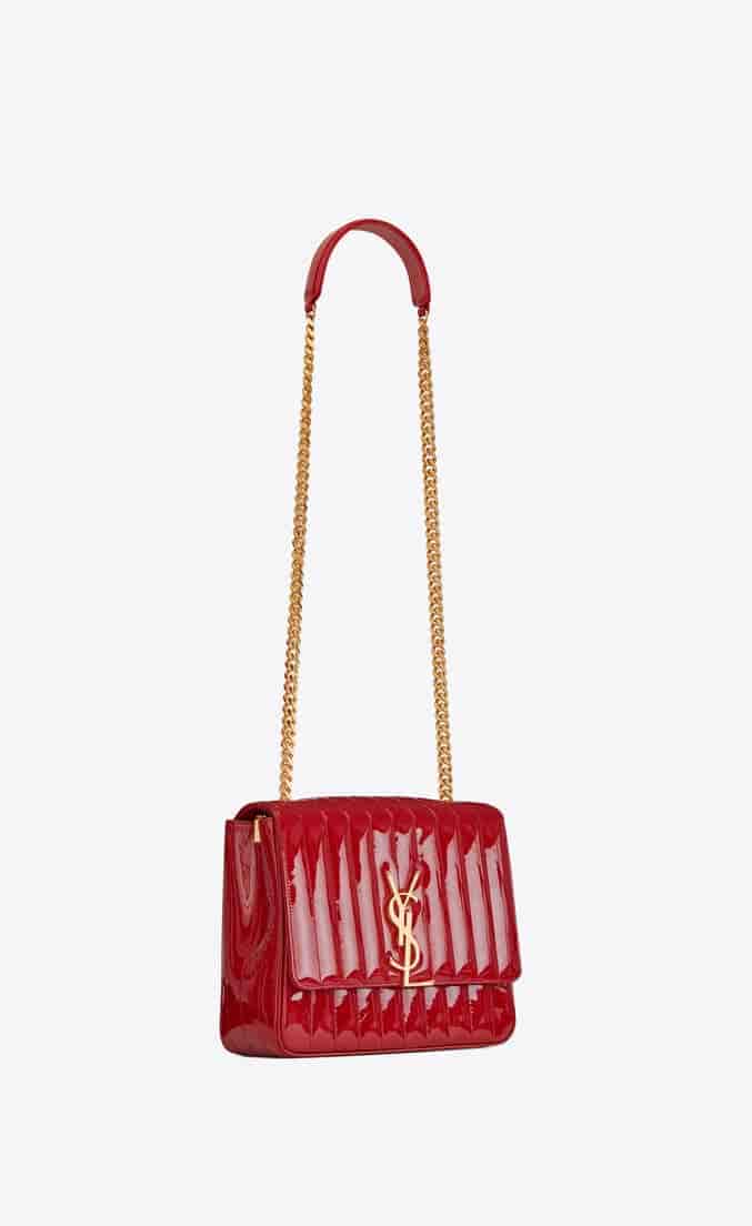 YSL/圣罗兰 18ss新款 Vicky 大号艳红色漆皮包 532595