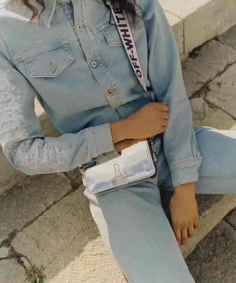 Off-White 18新款 Lognd印字肩带 镜子银斜挎包 5512 5509