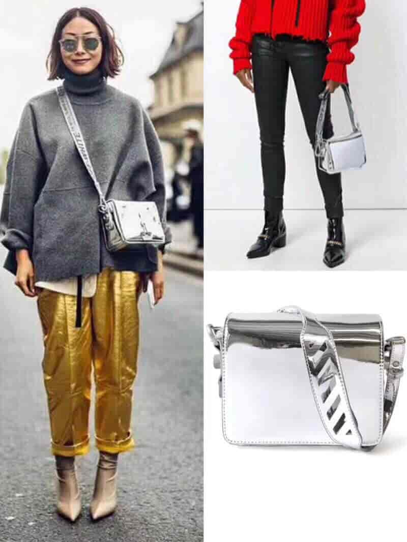 Off-White 18新款 Lognd印字肩带 镜子银斜挎包 5512 5509