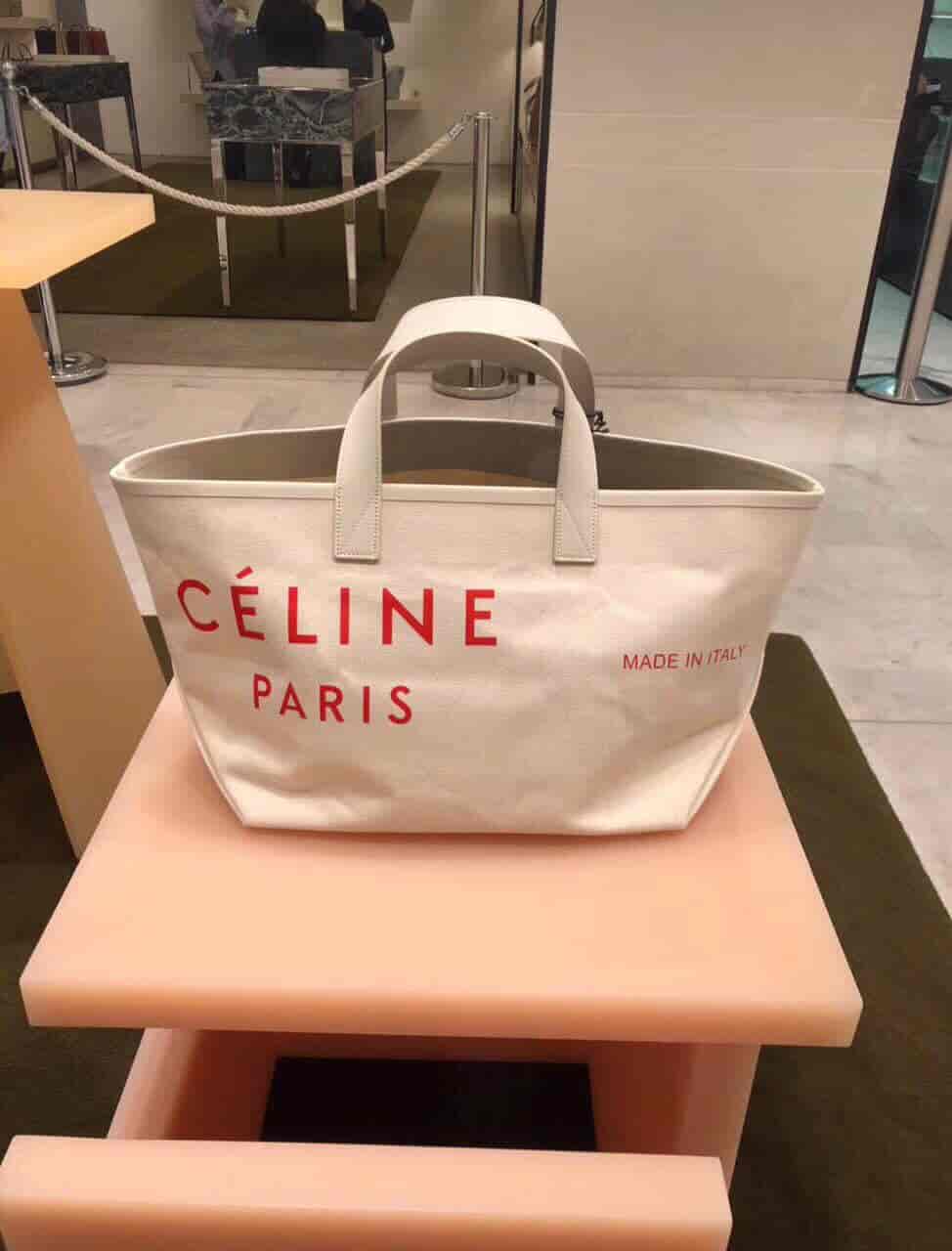 Celine/赛琳 18新款 印花logo帆布沙滩包购物袋