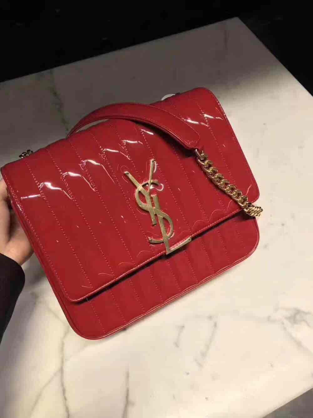 ysl圣罗兰18ss新款vicky大号艳红色漆皮包532595