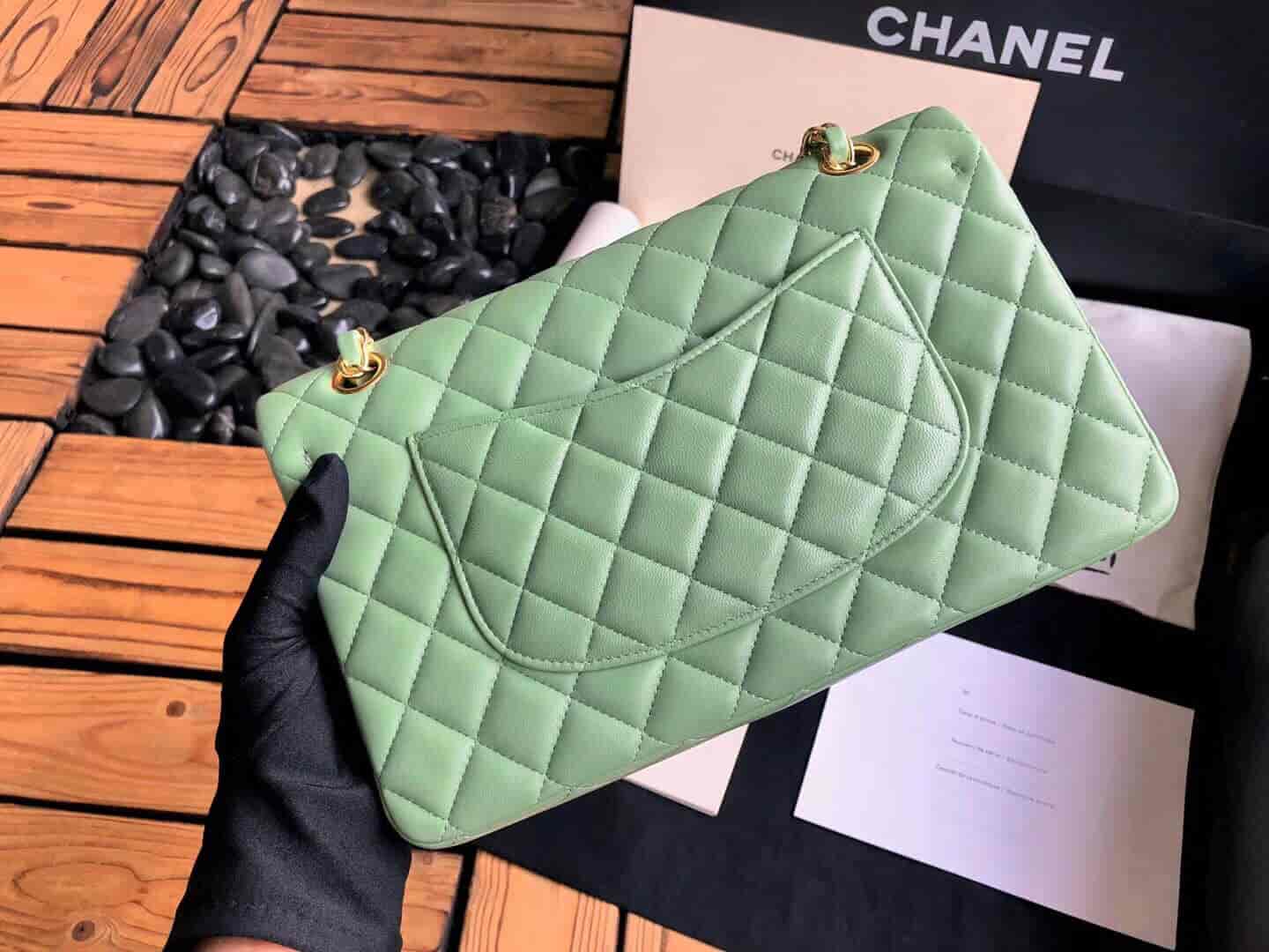 Chanel香奈儿cf25cm菱格链条包 单肩斜挎包 女包 中号《马卡龙绿》