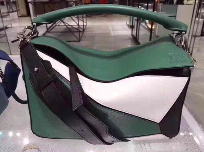 LOEWE/罗意威 Puzzle Bag Forest Green/White/Black