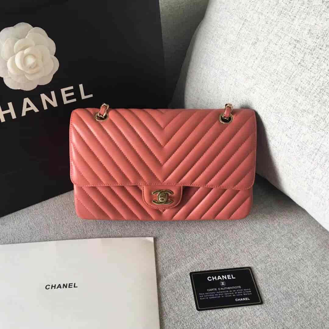 Chanel/香奈儿 经典款cf v纹原厂羊皮25CM中号链条单肩斜挎包