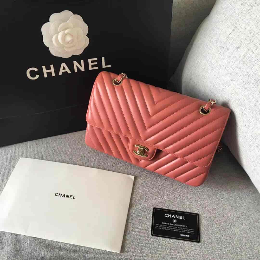 Chanel/香奈儿 经典款cf v纹原厂羊皮25CM中号链条单肩斜挎包