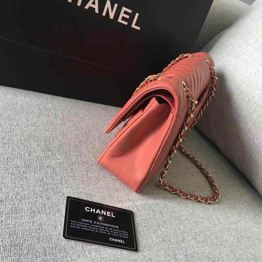Chanel/香奈儿 经典款cf v纹原厂羊皮25CM中号链条单肩斜挎包