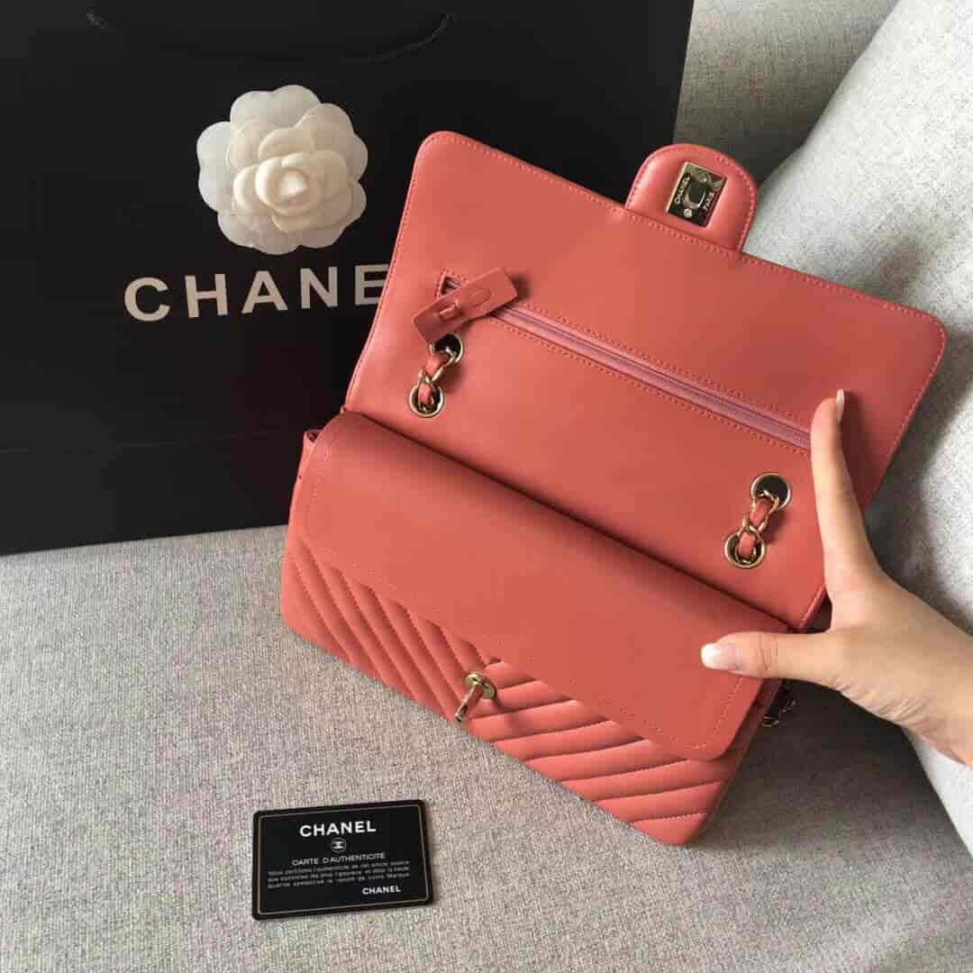 Chanel/香奈儿 经典款cf v纹原厂羊皮25CM中号链条单肩斜挎包