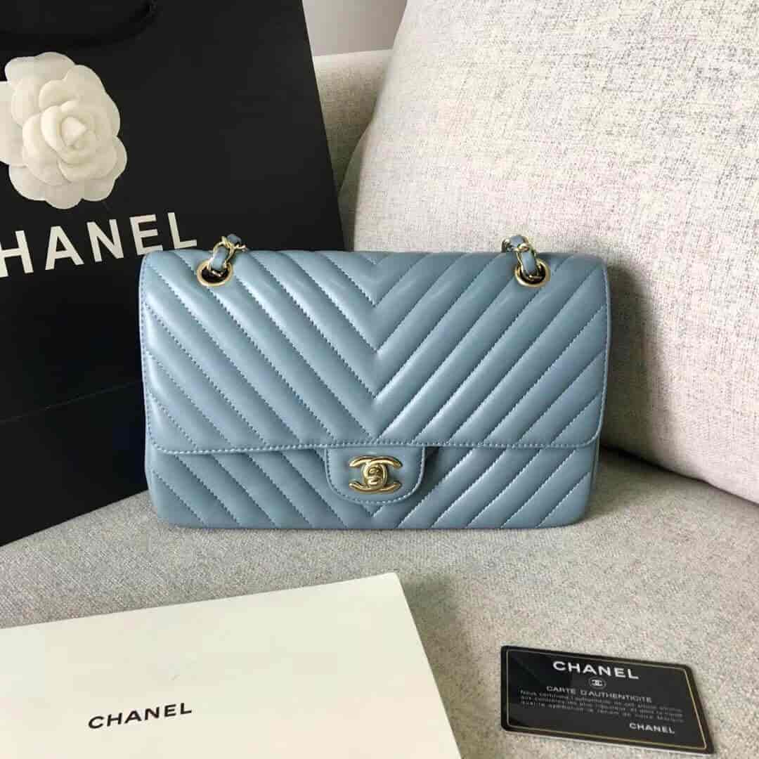Chanel/香奈儿 经典款cf v纹原厂羊皮25CM中号链条单肩斜挎包
