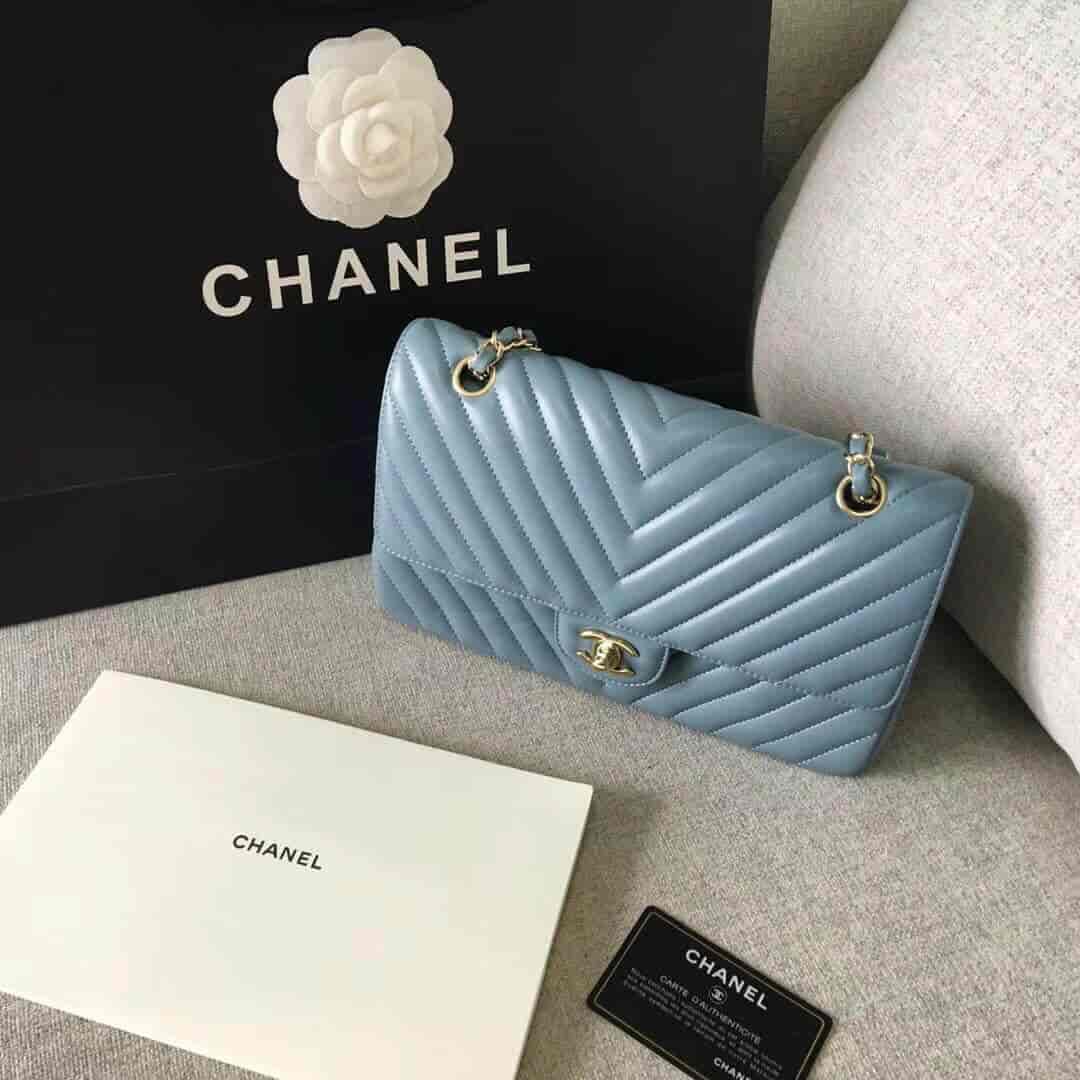 Chanel/香奈儿 经典款cf v纹原厂羊皮25CM中号链条单肩斜挎包