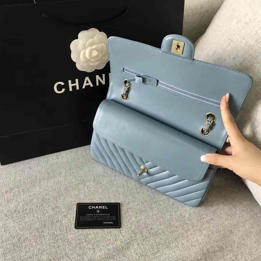 Chanel/香奈儿 经典款cf v纹原厂羊皮25CM中号链条单肩斜挎包