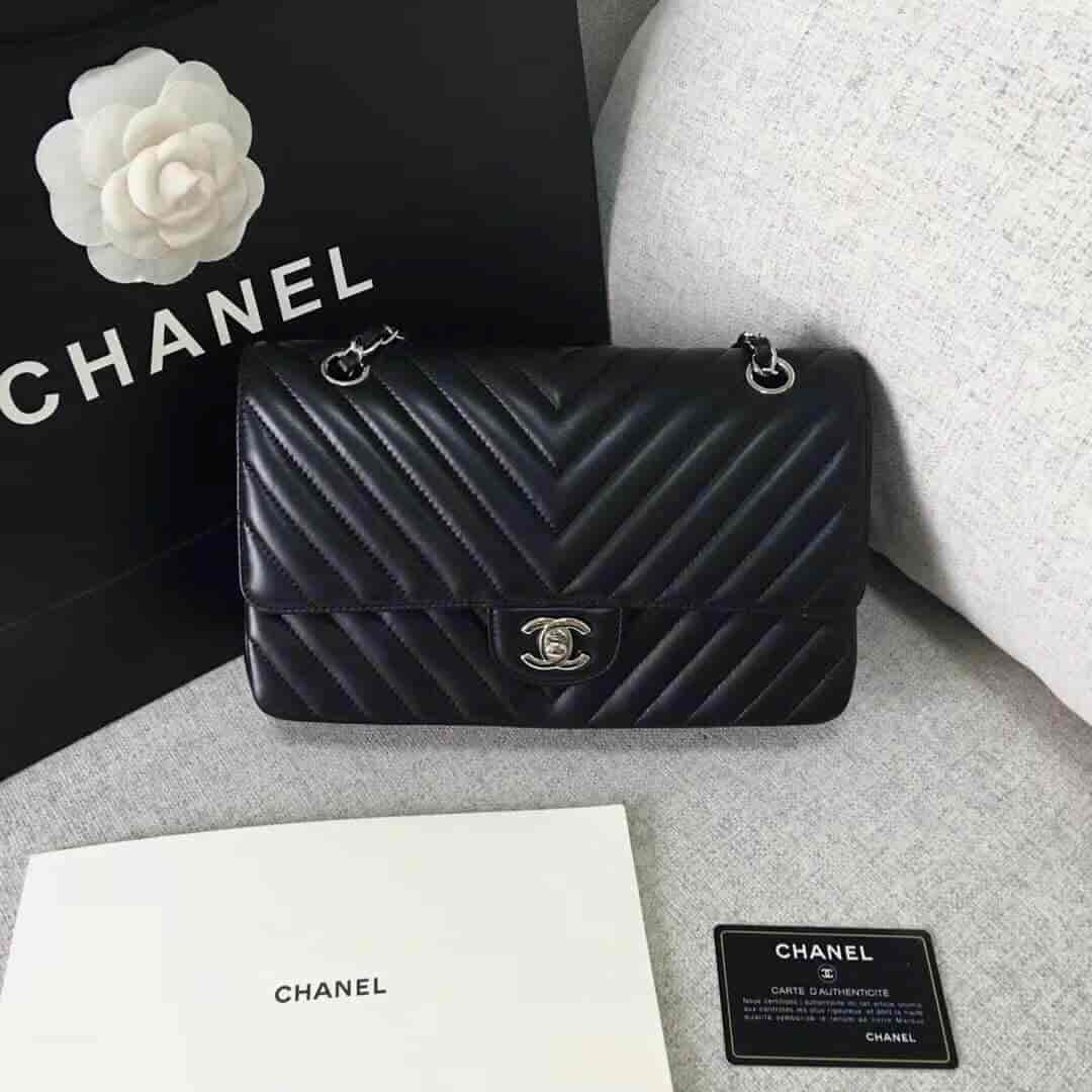 Chanel/香奈儿 经典款cf v纹原厂羊皮25CM中号链条单肩斜挎包