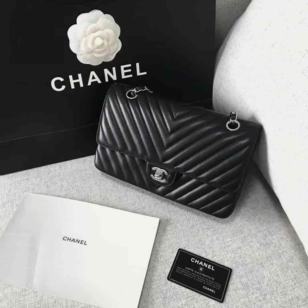 Chanel/香奈儿 经典款cf v纹原厂羊皮25CM中号链条单肩斜挎包