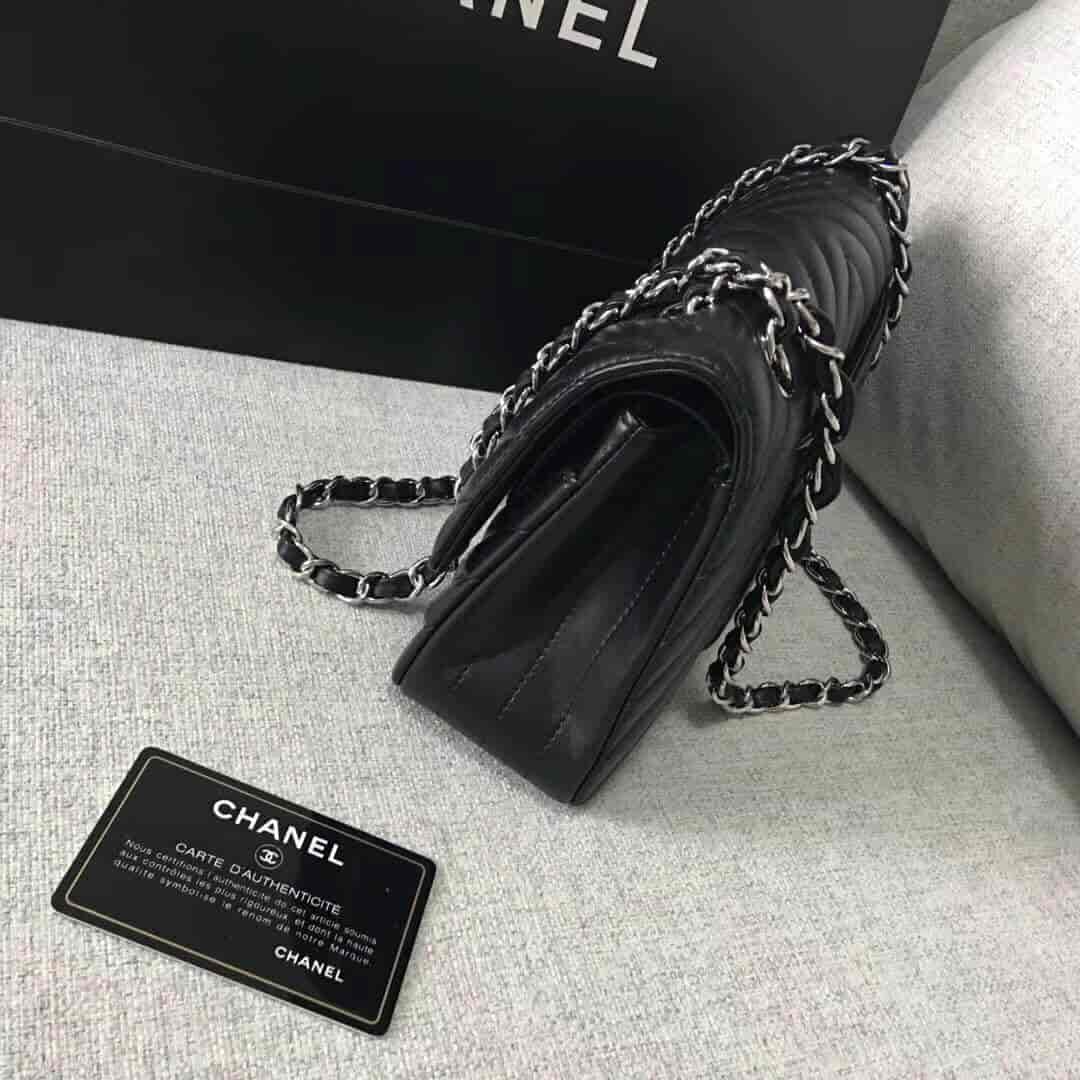 Chanel/香奈儿 经典款cf v纹原厂羊皮25CM中号链条单肩斜挎包