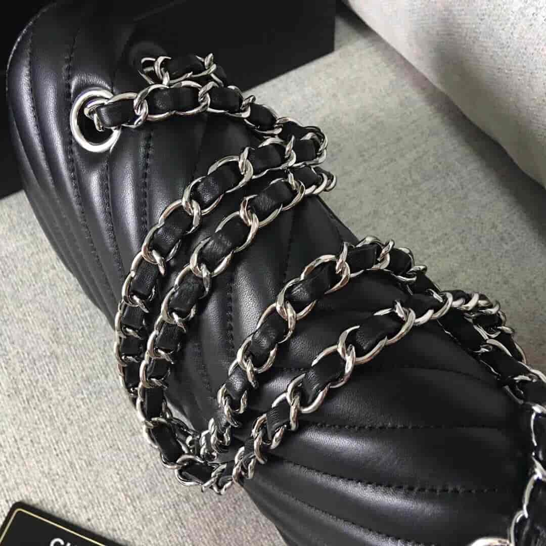 Chanel/香奈儿 经典款cf v纹原厂羊皮25CM中号链条单肩斜挎包