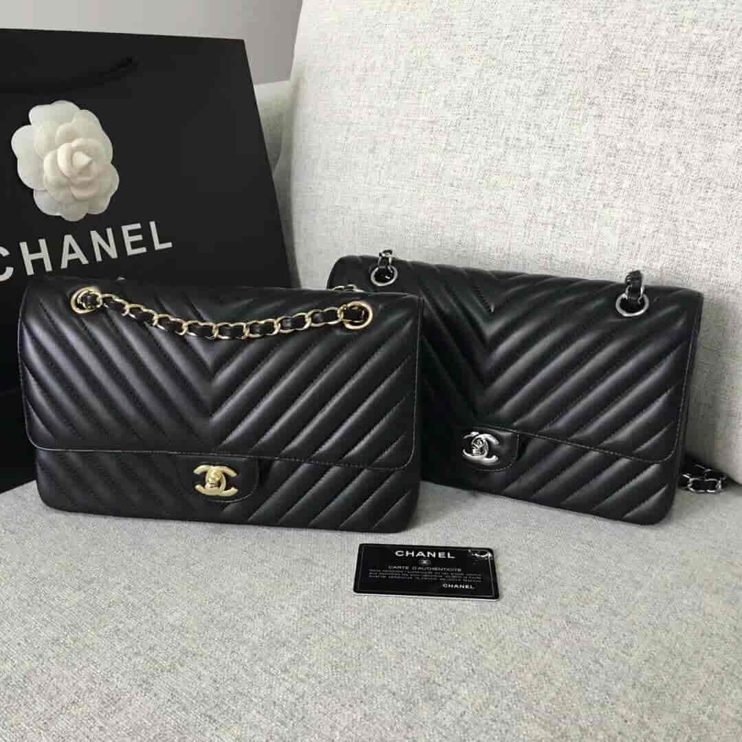 Chanel/香奈儿 经典款cf v纹原厂羊皮25CM中号链条单肩斜挎包