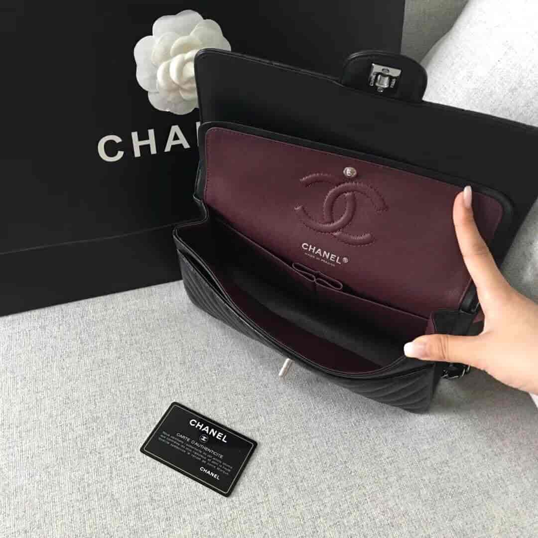 Chanel/香奈儿 经典款cf v纹原厂羊皮25CM中号链条单肩斜挎包