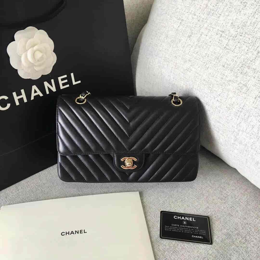 Chanel/香奈儿 经典款cf v纹原厂羊皮25CM中号链条单肩斜挎包