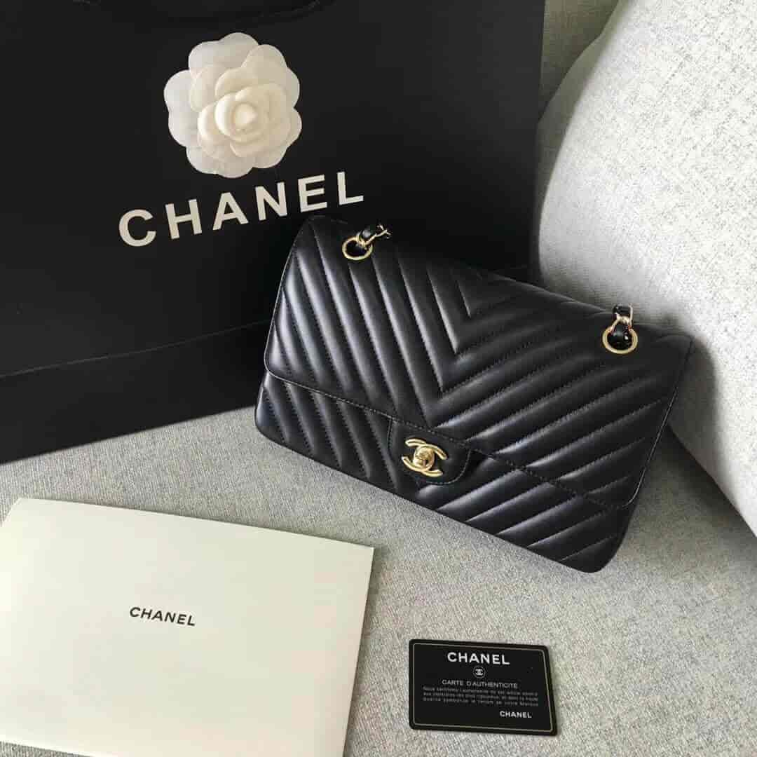 Chanel/香奈儿 经典款cf v纹原厂羊皮25CM中号链条单肩斜挎包