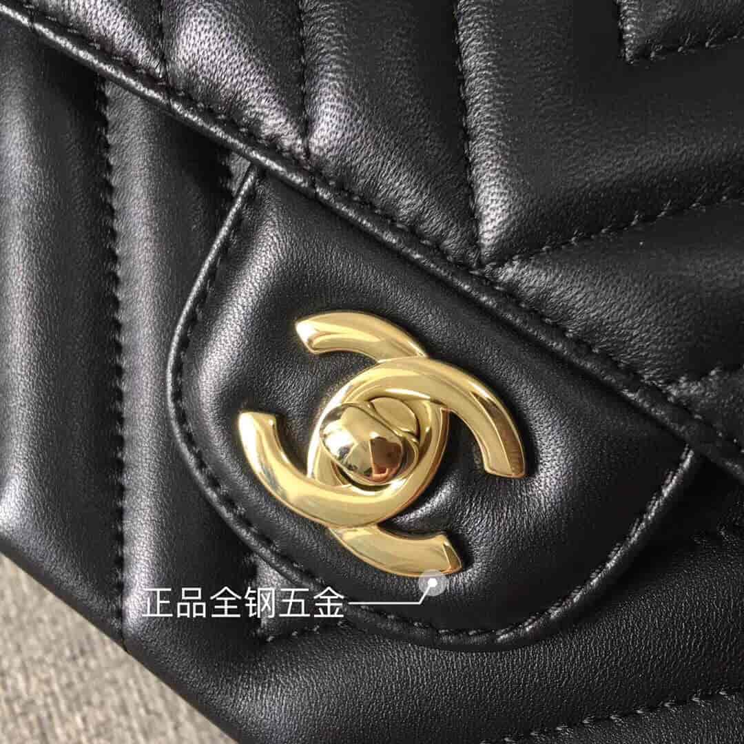 Chanel/香奈儿 经典款cf v纹原厂羊皮25CM中号链条单肩斜挎包