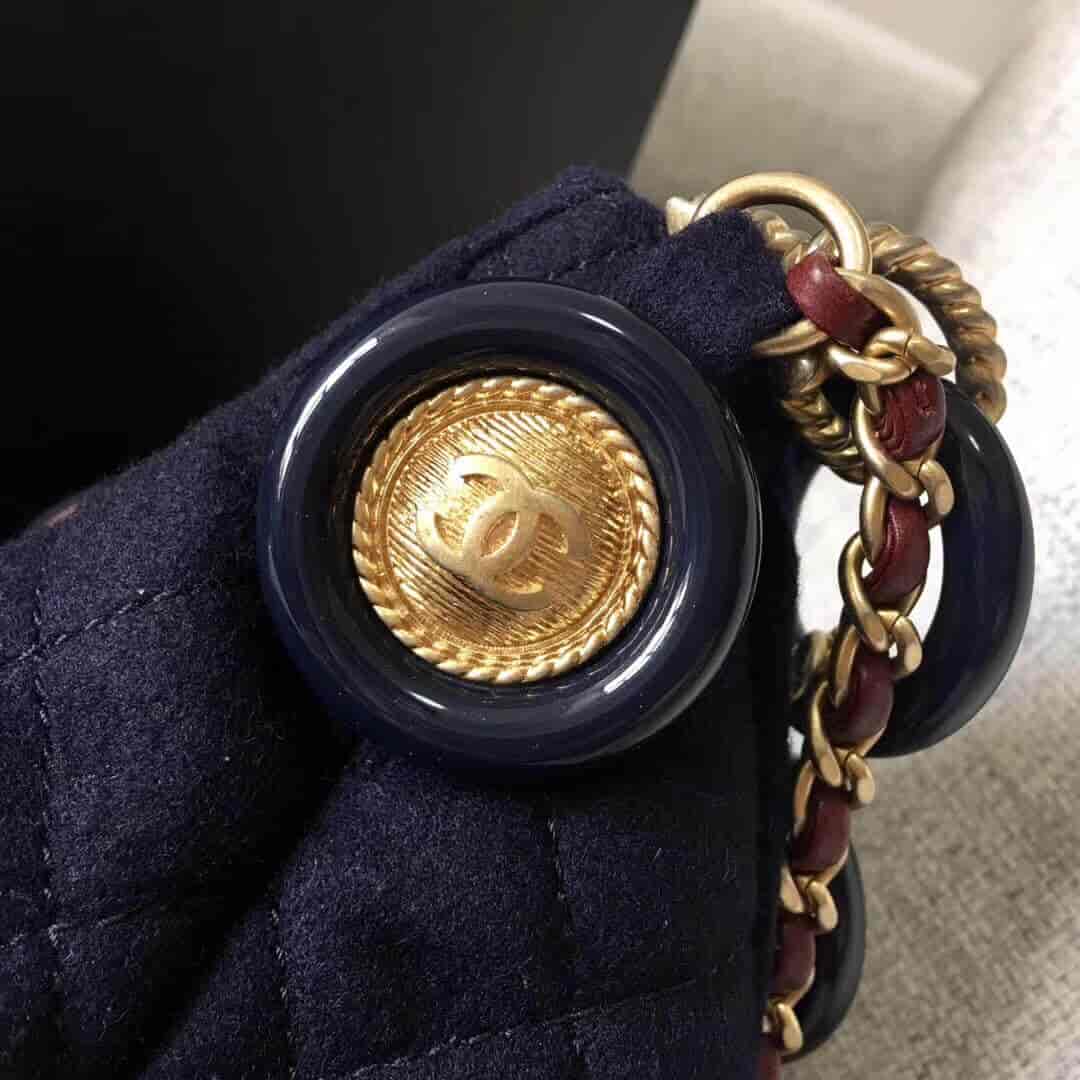 Chanel香奈儿 18年限量版汉堡系列海军蓝徽章水桶包