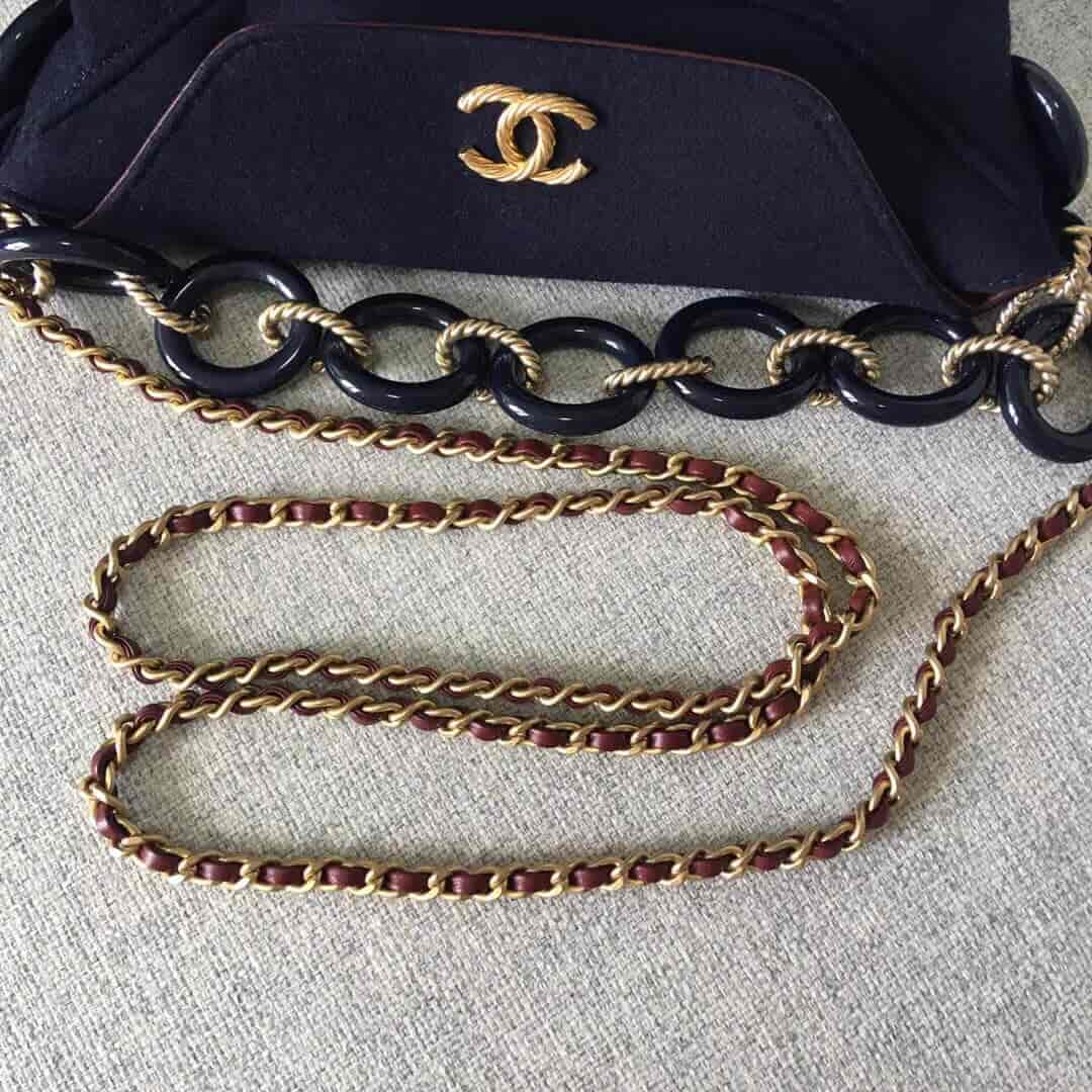 Chanel香奈儿 18年限量版汉堡系列海军蓝徽章水桶包