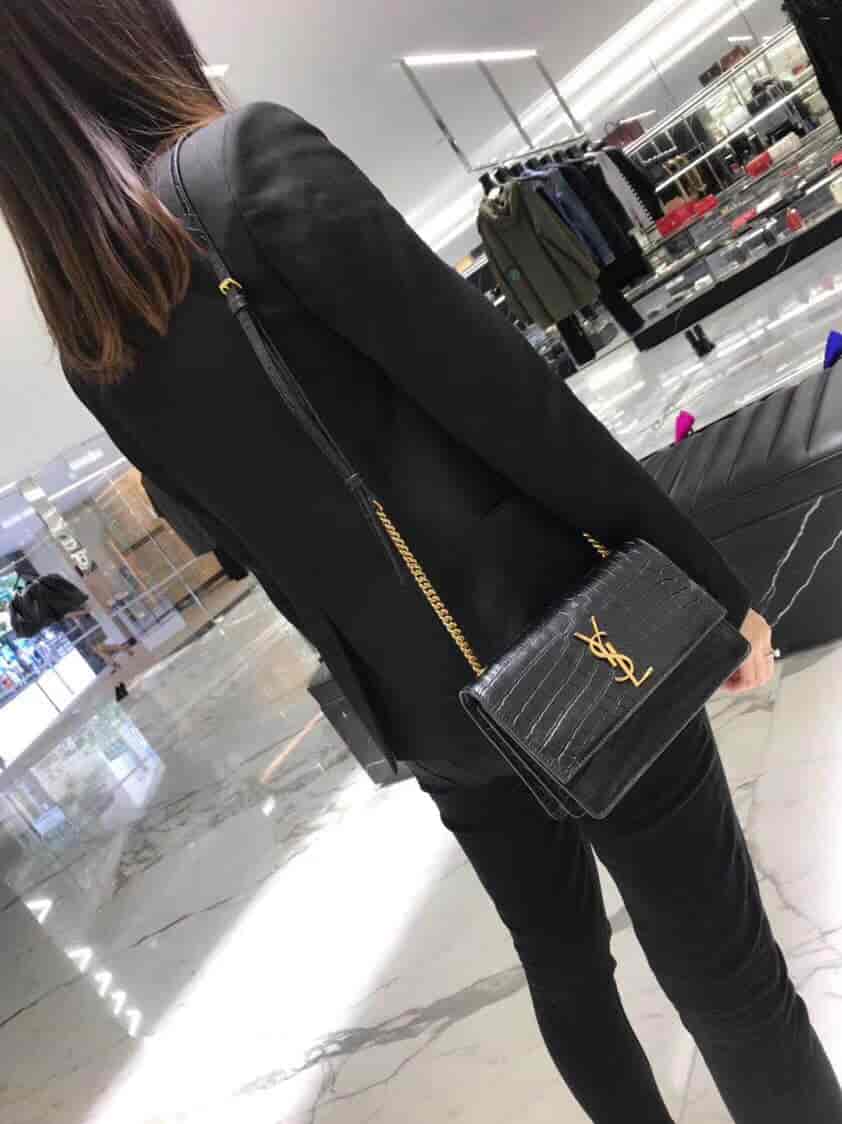 圣罗兰/ysl SUNSET小号压花鳄鱼纹翻盖包 515822