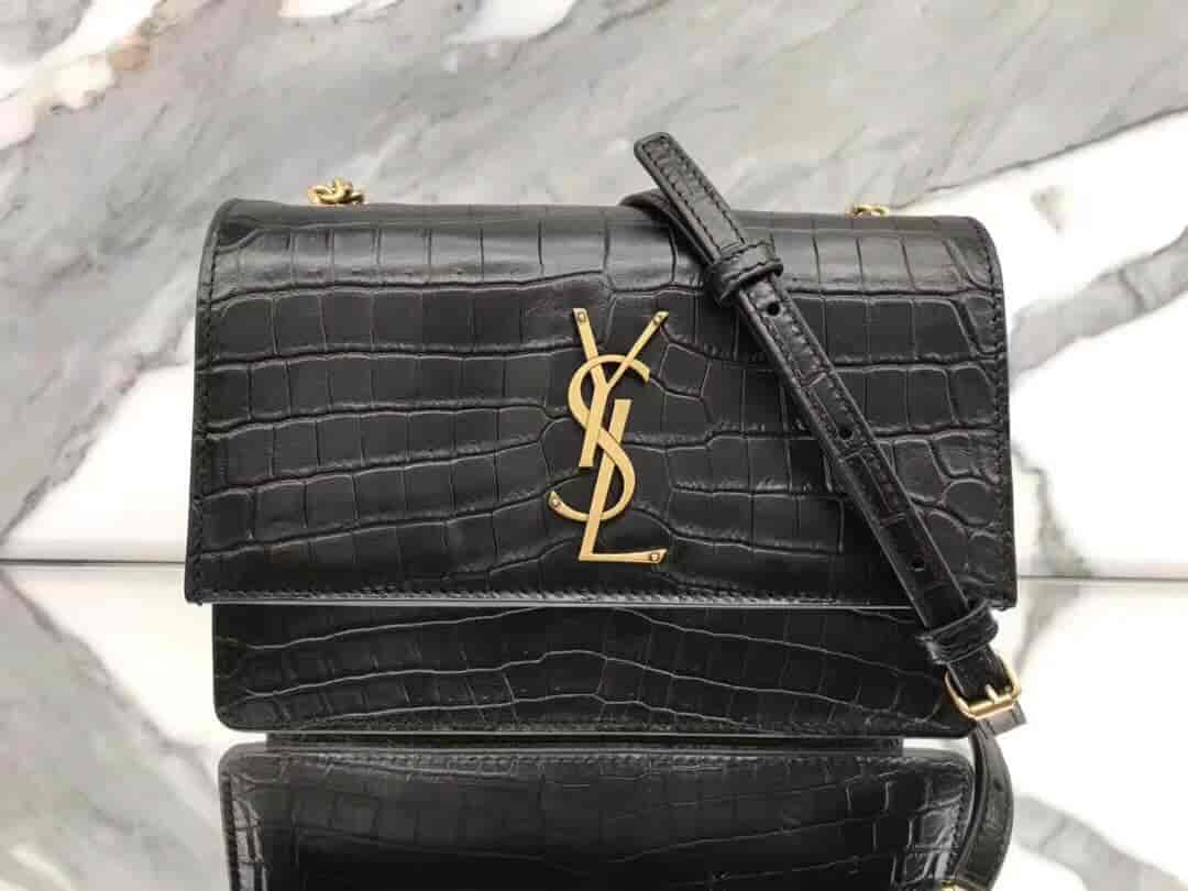 圣罗兰/ysl SUNSET小号压花鳄鱼纹翻盖包 515822