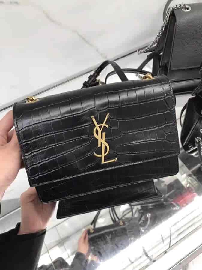 圣罗兰/ysl SUNSET小号压花鳄鱼纹翻盖包 515822