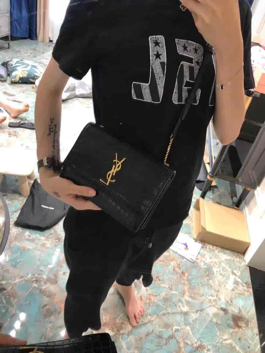圣罗兰/ysl SUNSET小号压花鳄鱼纹翻盖包 515822