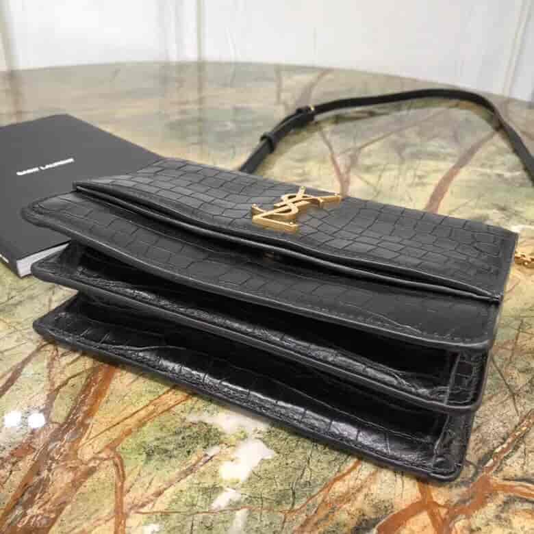圣罗兰/ysl SUNSET小号压花鳄鱼纹翻盖包 515822