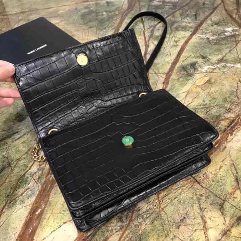 圣罗兰/ysl SUNSET小号压花鳄鱼纹翻盖包 515822