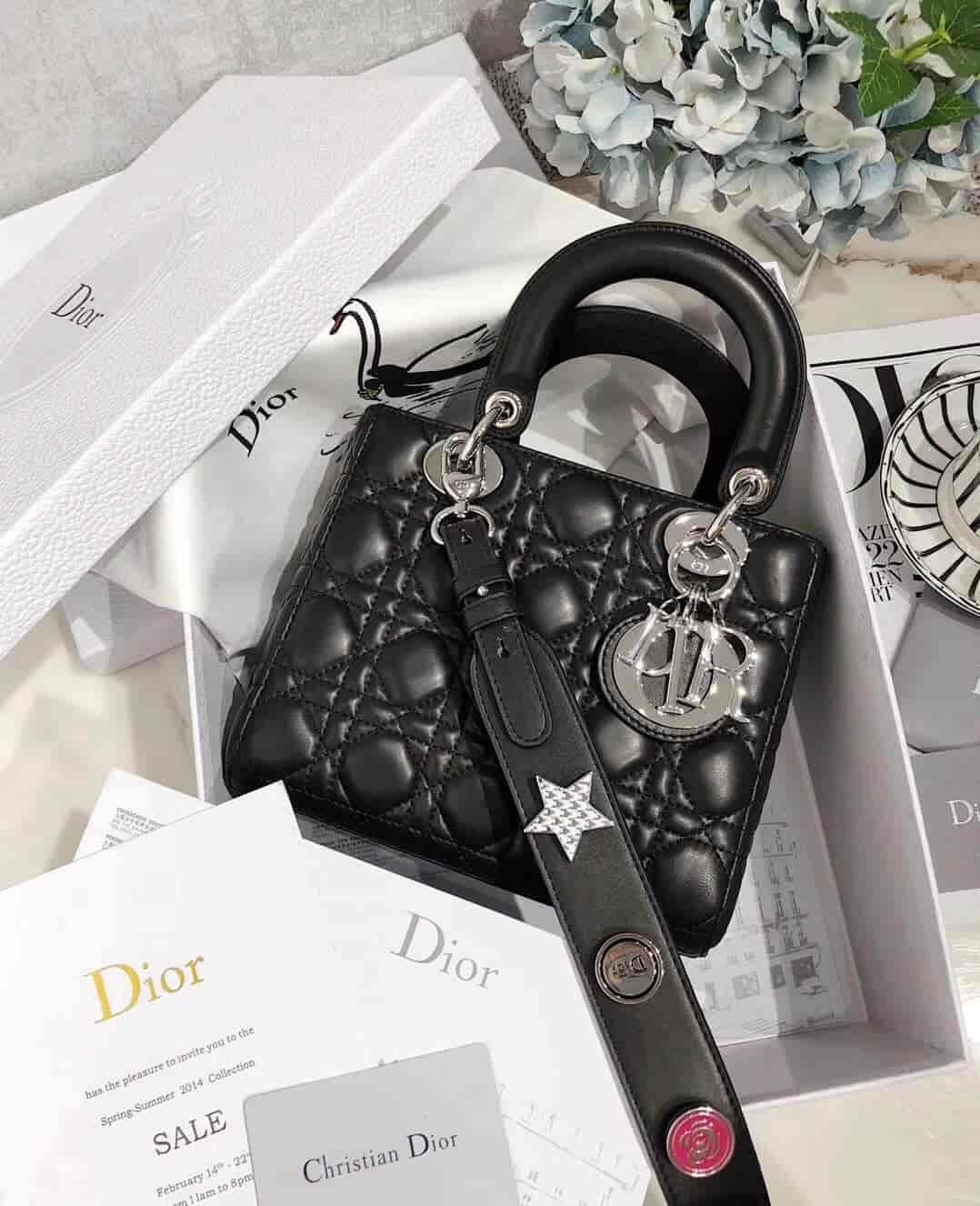 迪奥新款包包 Lady Dior mini 银色磨砂皮料徽章系列迷你戴妃包20cm