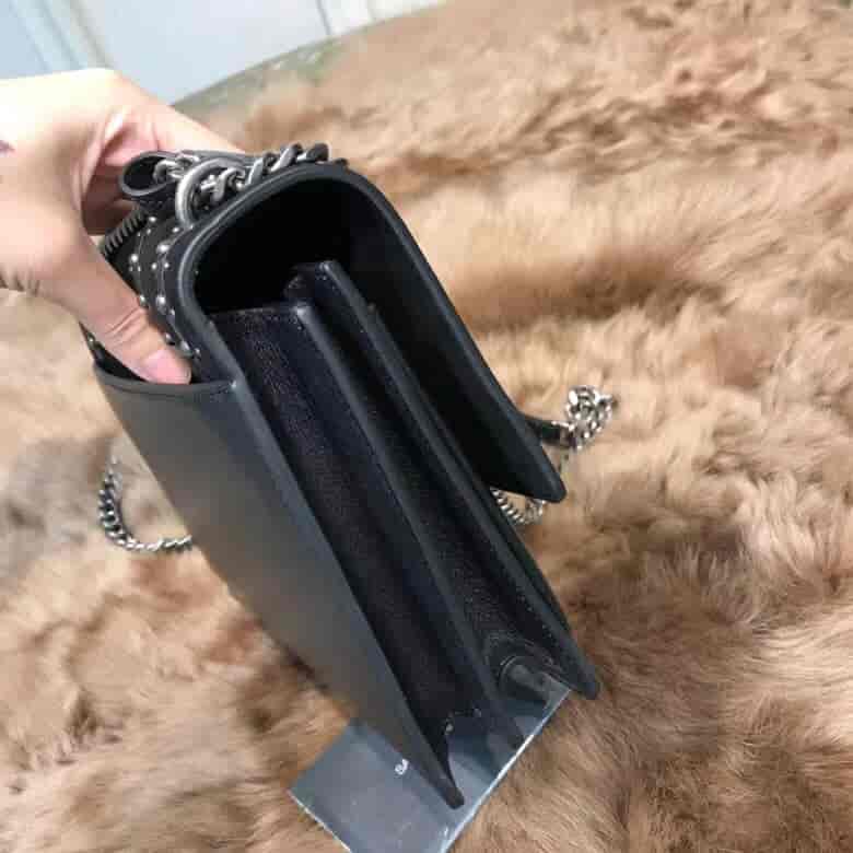 圣罗兰ysl SUNSET 中号饰钉黑色真皮麂皮包 470426